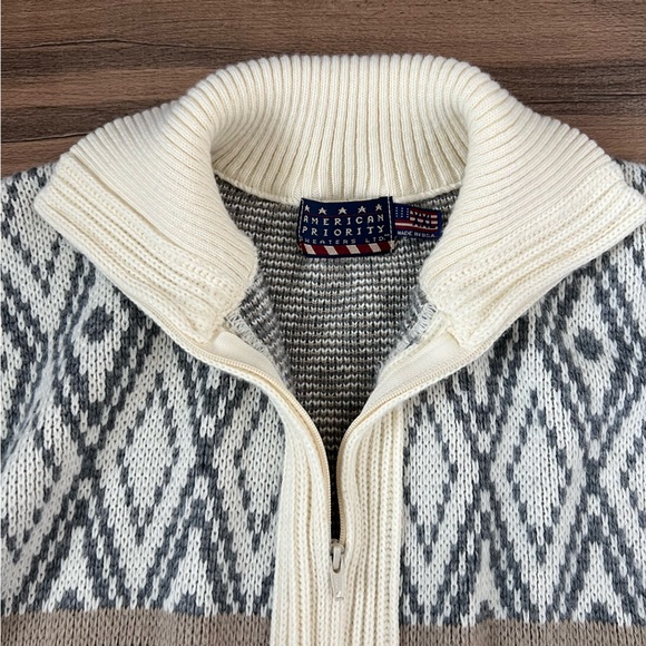 Vintage American Priority Knit Zip Sweater Geometric Southwestern Design XXL - Picture 2 of 16